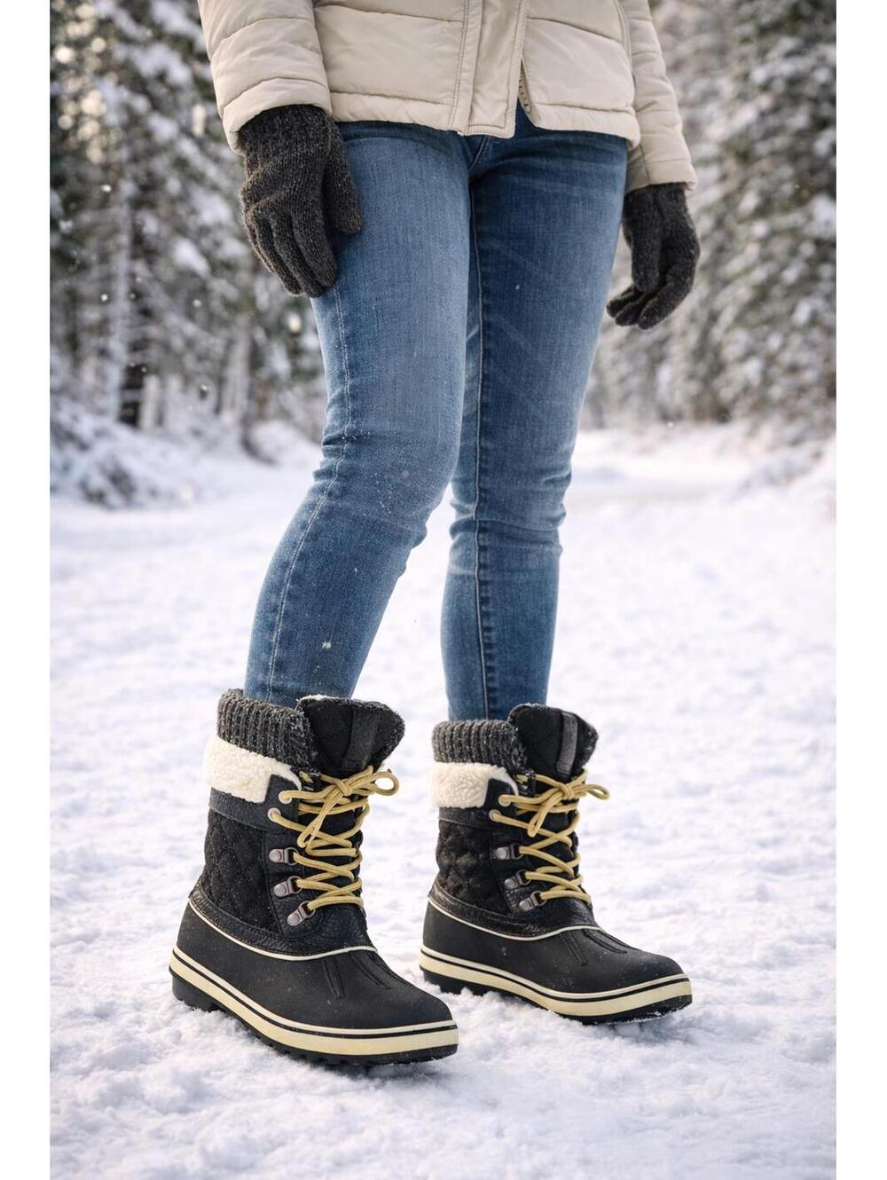 Cozy Winter Boots Faux Fur Lined Black 8.5 Women